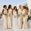 Luxury Champagne Satin Halter Mermaid Bridesmaid Dress With Open Back Tie Detail, BD3478