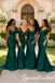 Mismatched Luxe Emerald Green Satin Sheer Tulle Neckline Mermaid Bridesmaid Dresses, BD3479