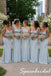 Dusty Blue Soft Satin Mismatched Mermaid Bridesmaid Dresses with Lace Appliques, BD3480