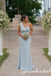 Dusty Blue Soft Satin Mismatched Mermaid Bridesmaid Dresses with Lace Appliques, BD3480