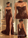 Chocolate Brown Beaded Lace Corset Sweetheart Mermaid Evening Dress With High Slit,PD4324