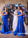 Elegant Royal-Blue Soft Satin One Shoulder Sleeveless Mermaid Floor Length Bridesmaid Dresses, BD3349