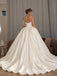 Ivory Satin Square Neck A-Line Wedding Dress With Voluminous Ball Gown Skirt,WD3137