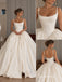 Ivory Satin Square Neck A-Line Wedding Dress With Voluminous Ball Gown Skirt,WD3137