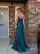 Teal Spaghetti Strap Mermaid Gown, Beaded Sheer Side Slit Formal Prom Evening Dress, PD4367