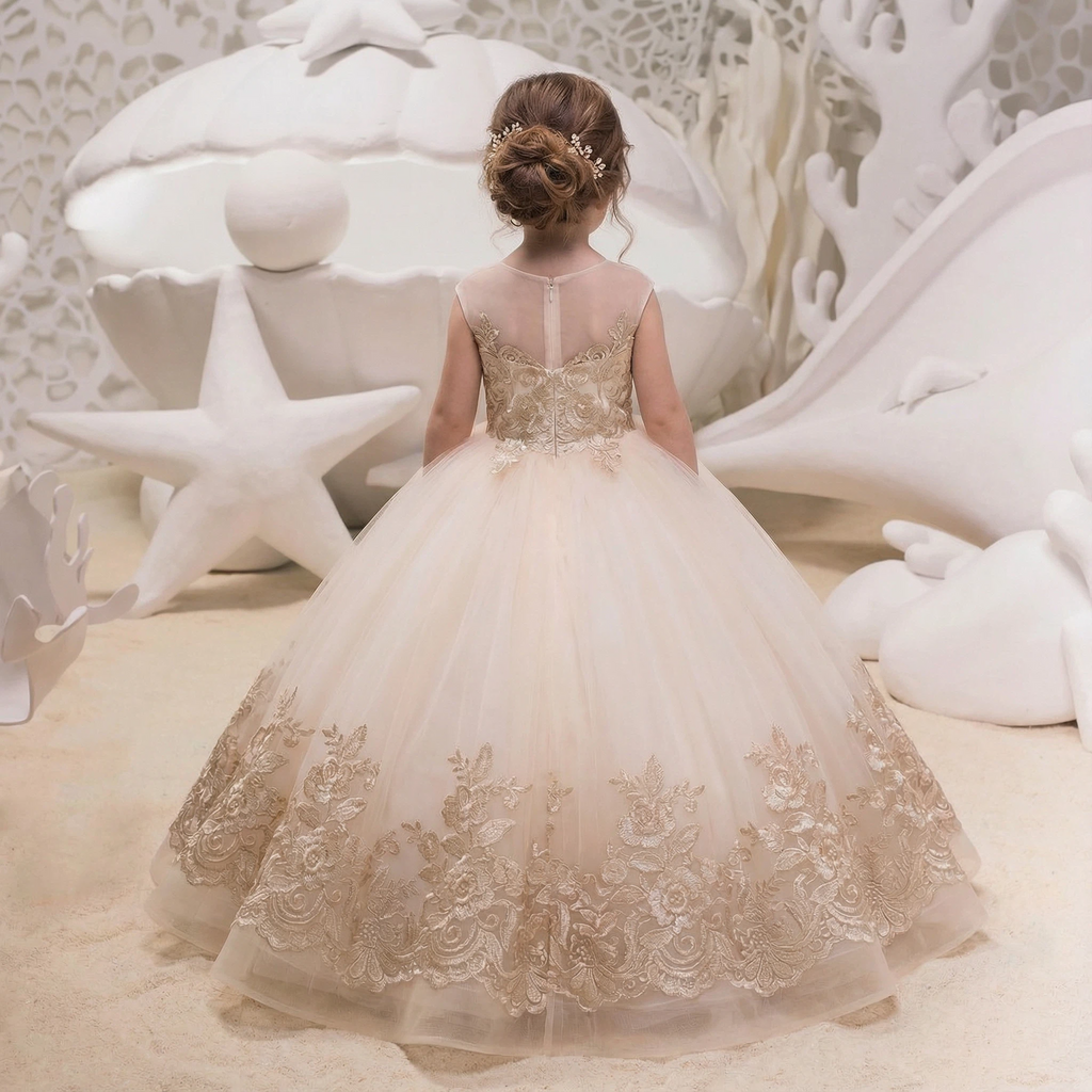 Little Wedding Guest Cap Sleeves Tulle Unique A-Line Flower Girl Dresses, FG1457