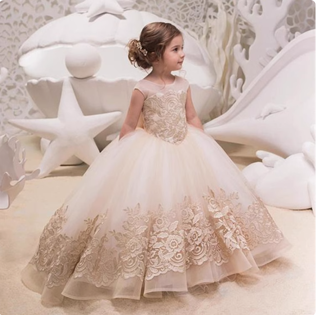 Little Wedding Guest Cap Sleeves Tulle Unique A-Line Flower Girl Dresses, FG1457