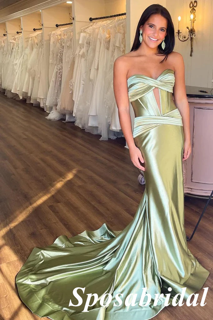 Sexy Sage Elastic Satin Sweetheart Mermaid Long Prom Dressest, PD3820