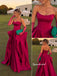 Strapless Draped Mikado Satin Evening Dress, Dramatic Ruffle Skirt Magenta Formal Gown,PD4382