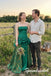 Emerald Green Satin Jacquard Strapless Corset Ruffled Floor Length A-Line Prom dress, PD4294