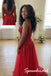 Red Tulle 3D Floral Beaded Deep V High Slit Floor Length A-Line Prom dress, PD4293