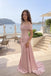 Blush Pink Beaded & Satin Off The Shoulder Corset Mermaid Floor Length Evening Dress,PD4327