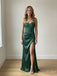 Dark Green Satin Strapless Beaded Corset Mermaid Dress,PD4309