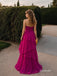 Fuchsia Chiffon Strapless Tube Neck Ruched Bodice Tiered A Line Floor Length Evening Dress,PD4320