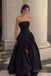 Black Strapless Ruched Bodice High Slit Ball Gown Floor Length Evening Dress,PD4319