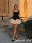 Elegant Contrast Color Satin Tulle Homecoming Dress Short Flared Skirt, PD3722