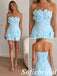Satin Strapless Mini Homecoming Dress With 3D Floral Appliques, HD0372