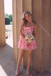 Strapless Pink Floral Print Tiered Ruffle A-Line Homecoming Dress, PD3682