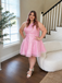 Pink Sequin One Shoulder Plus Size A-Line Homecoming Dress, PD3698