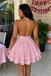 Pink Glitter Halter Tiered A-Line Homecoming Mini Dress, PD3700