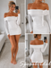 Soft White Jersey Off Shoulder Bodycon Mini Dress Long Sleeve Rose Accent Homecoming Outfit, PD3709