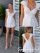 Flowy White Chiffon Ruffle Cap Sleeve Deep V Tie Waist Mini Homecoming Dress, PD3712