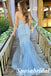 Sexy Blue Tulle And Lace Spaghetti Straps Lace Up Back Mermaid Long Prom Dresses, PD3827