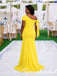 Bright Yellow Crepe One Shoulder Mermaid Mother Of The Bride Gown With Side Bow, SFM022