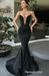 Sexy Satin Spaghetti Staps V-Neck Sleeveless Mermaid Long Prom Dresses,PD3713