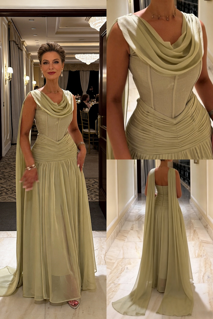 Elegant Chiffon Spaghetti Straps Cowl Mother Of The Bride Dresses, SFM013
