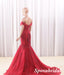 Elegant Red Tulle Off Shoulder Sleeveless Mermaid Long Prom Dress Formal Party Dress, PD3991