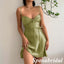 Sweety Green Elastic Satin Spaghetti Straps V-Neck A-Line Mini Dresses/ Homecoming Dresses, PD3548