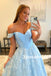 Elegant Satin And Tulle Off Shoulder Sleeveless A-Line Long Prom Dresses, PD3748