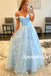 Elegant Satin And Tulle Off Shoulder Sleeveless A-Line Long Prom Dresses, PD3748