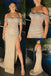 Nude Off-the-Shoulder Beaded High Slit Formal Gown for Gala, PD4130
