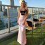 Pink Satin Strapless Bow Detail Mermaid Formal Evening Gown, PD4131