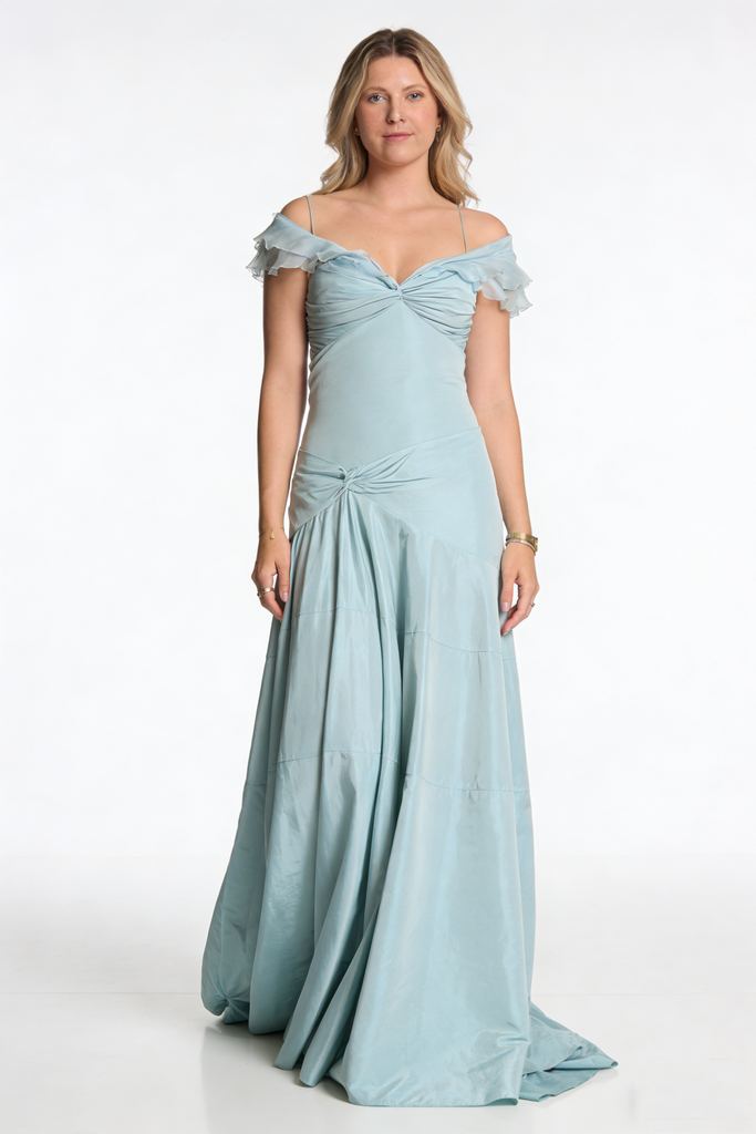 Sexy Soft Satin Cold Shoulder A-Line Floor Length Prom Dress, PD4133