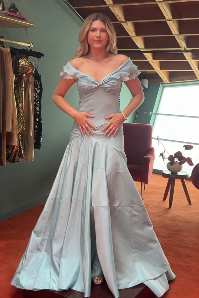 Sexy Soft Satin Cold Shoulder A-Line Floor Length Prom Dress, PD4133