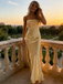 Butter Yellow Strapless Satin Prom Gown, Ruched Bodycon Dress with Side Slit, PD4134