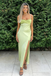 Light Green Soft Satin Slip Maxi Dress High Slit Sexy Elegant Formal Dress, PD4139
