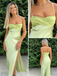 Light Green Soft Satin Slip Maxi Dress High Slit Sexy Elegant Formal Dress, PD4139