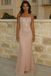 Blush Pink Beaded Spaghetti Strap Mermaid Gown Glamorous Elegant Evening Dress, PD4142