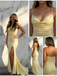 Pale Yellow Jersey Cowl Mermaid Gown High Slit Sexy Wedding Guest Dress, PD4143