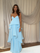 Light Blue Halter Layered Ruffle A-Line Maxi Dress - Flowy Chiffon Summer Formal Gown, PD4164