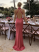 Coral Halter Backless Satin Mermaid Prom Dress - Elegant Formal Evening Gown, PD4163