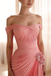 Gradient Pink Off Shoulder Pleated Floral Mermaid Prom Dress - Romantic Formal Evening Gown, PD4167
