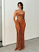 Glam Orange Sequin Off Shoulder High Slit Mermaid Prom Dress Formal Evening Gown, PD4172