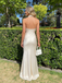Elegant Ivory Satin Halter Cowl Neck Backless Mermaid Floor Length Formal Gown, PD4173