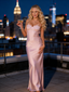 Simple Blush Pink Soft Satin Spaghetti Strap Slip Maxi Dress for Evening Party, PD4182