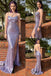 Lavender Purple Sequin Spaghetti Strap Mermaid Prom Dress with Slit & Open Back, PD4187